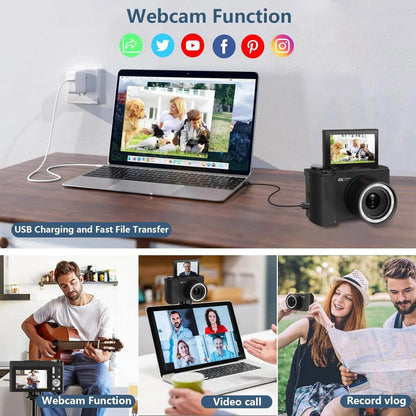 Digital Foldable Vlogging Camera, 32GB SD Card, Self Timer, Wrist Strap – Perfect Gift for Teens & Beginners