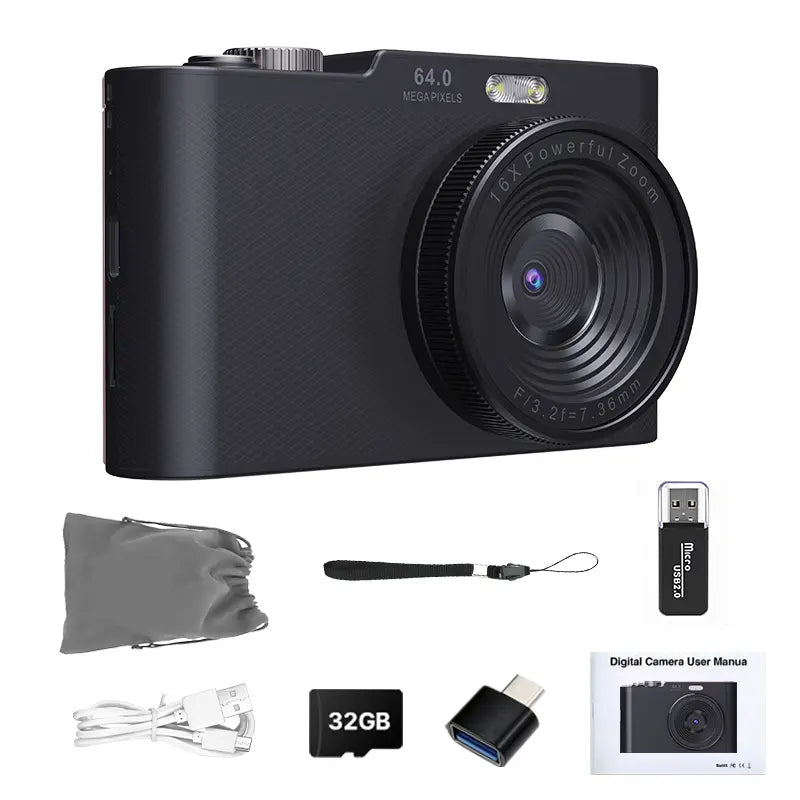 1080P Point & Shoot Camera, Auto Focus, 16x Zoom, 32GB Card, Compact Digital Camera for Teens & Beginners