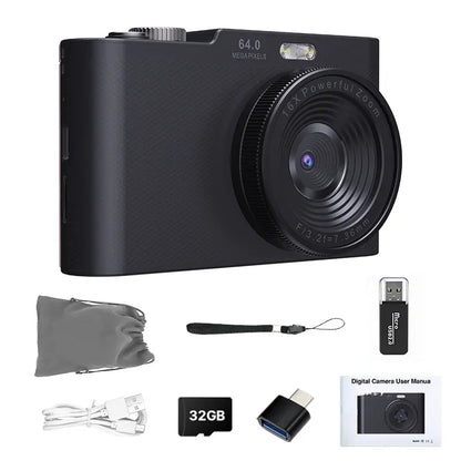 1080P Point & Shoot Camera, Auto Focus, 16x Zoom, 32GB Card, Compact Digital Camera for Teens & Beginners