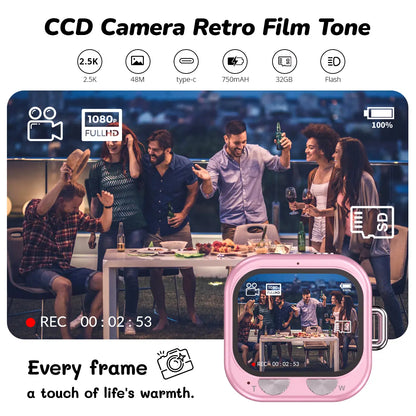 Mini 1080P Digital Camera, Y2K Pocket Vlog Camera with 32GB SD & Key Clip – Teens Portable Photography