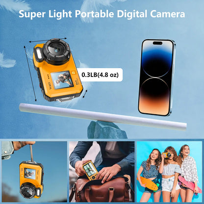 4K Underwater Camera, 64MP Dual-Screen Waterproof Digital Camera, Autofocus, 32GB Card, 18X Zoom for Snorkeling