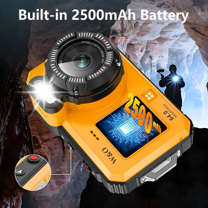 4K Underwater Camera, 64MP Dual-Screen Waterproof Digital Camera, Autofocus, 32GB Card, 18X Zoom for Snorkeling
