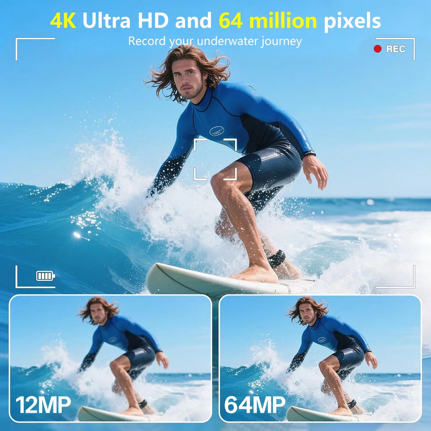 4K Underwater Camera, 64MP Dual-Screen Waterproof Digital Camera, Autofocus, 32GB Card, 18X Zoom for Snorkeling