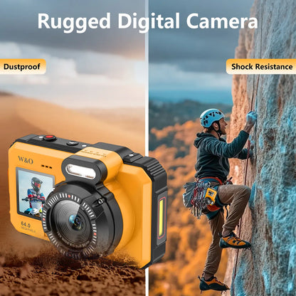 4K Underwater Camera, 64MP Dual-Screen Waterproof Digital Camera, Autofocus, 32GB Card, 18X Zoom for Snorkeling